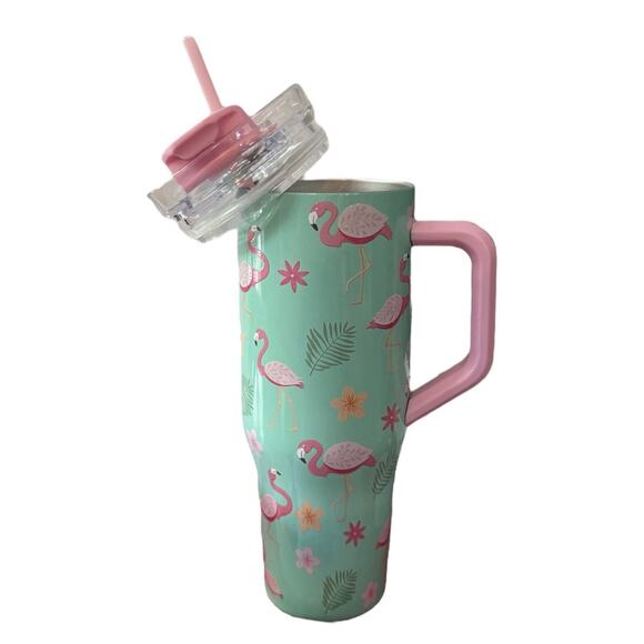 NEW 40oz Tropical Flamingo Tumbler 40 Hour Cold With Straw And Handle - Picture 7 of 9